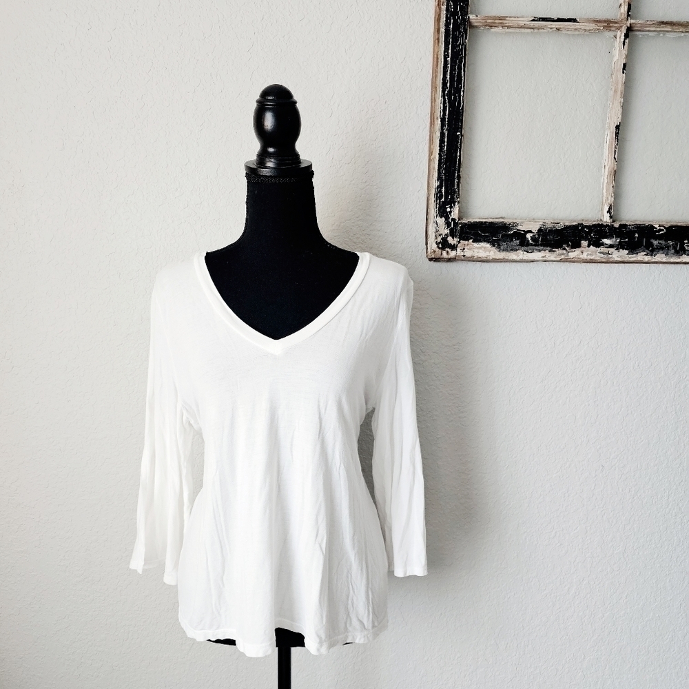 Michael Stars V-Neck Three Quater Split  Sleeves Tee Size OS